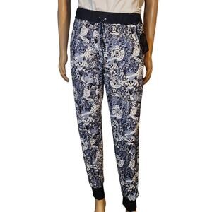 ED HARDY loungewear Jogger pants, drawstring lightweight Blue black print Large